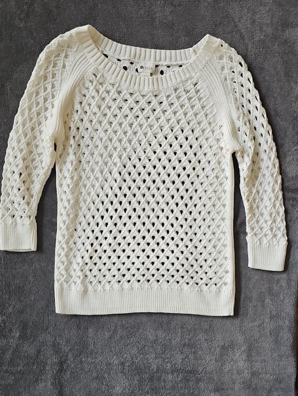STYLUS Cream Open-Knit Scoop Neck Sweater